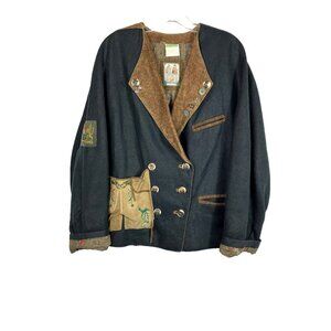 Meindl Black linen Bavarian jacket embroidery Horn Alpine Dirndl Novelty Pocket